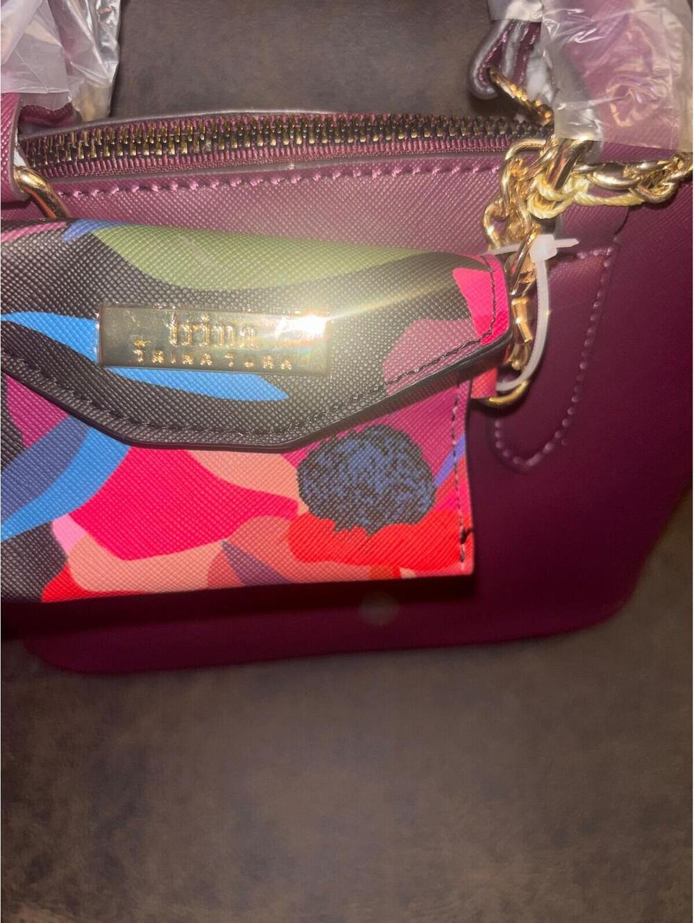 Trina Turk Bordeaux Satchel Purse Charm Keychain NWT Gold Hardware - Picture 3 of 6